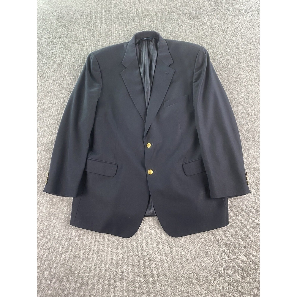 Brooks Brothers Blazer 45 R Navy Wool Gold Buttons Logo University Brooksease *
